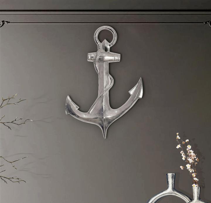 Produktbild FineBuy Deko Anker Wanddeko 70 cm Silber XXL Maritim Aluminium Modern Wohndeko