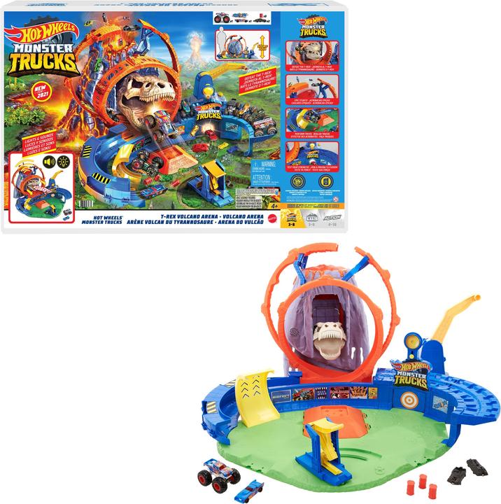Actual product image Hot Wheels Monster Trucks T-Rex Volcano Arena