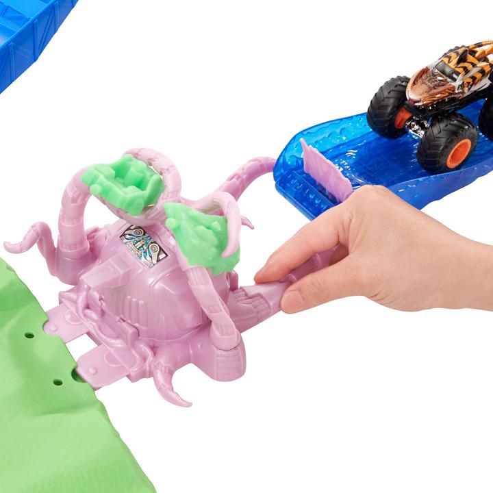 Actual product image Hot Wheels Monster Trucks T-Rex Volcano Arena