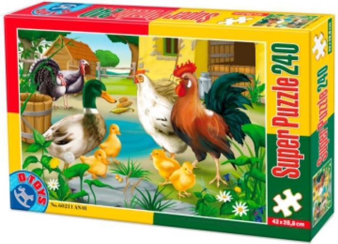 Actual product image DToys Puzzle 240 pieces Farm animals: hen, rooster, duck, chicks and turkeys (240 pieces)