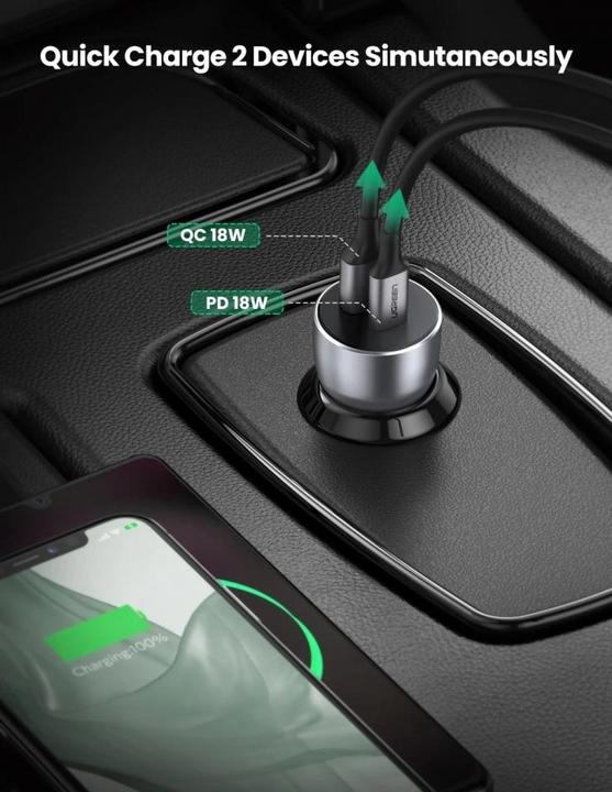 Image du produit Ugreen Chargeur de voiture USB-C PD + USB-A QC 36W