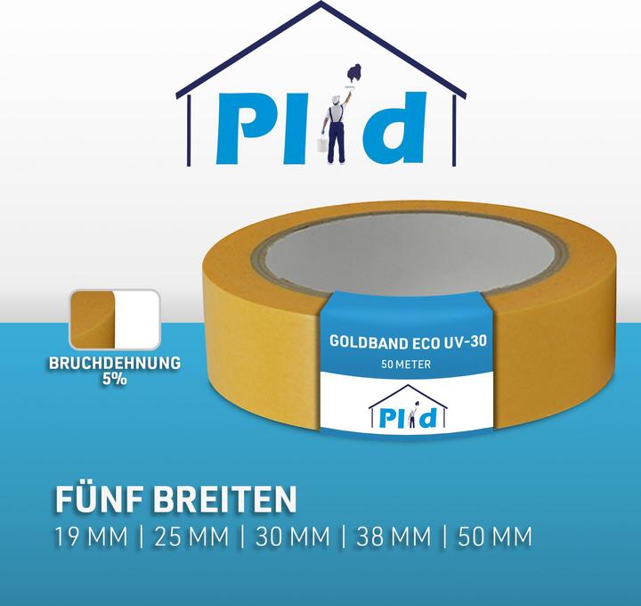 Produktbild Plid Goldband Malerkrepp Wasserabweisend- Malerklebeband Nassfest, 10 Rollen (25 mm)