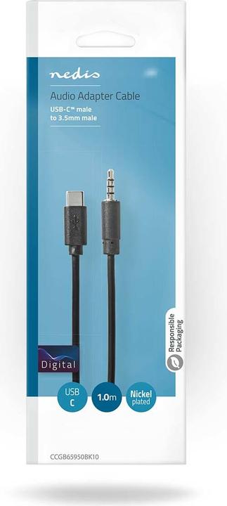 Image du produit Nedis Adaptateur USB-C™ | USB 2.0 | USB-C™ mâle | 3,5 mm mâle | 1,00 m | Rond | Nickelé | PVC (1 m, USB)