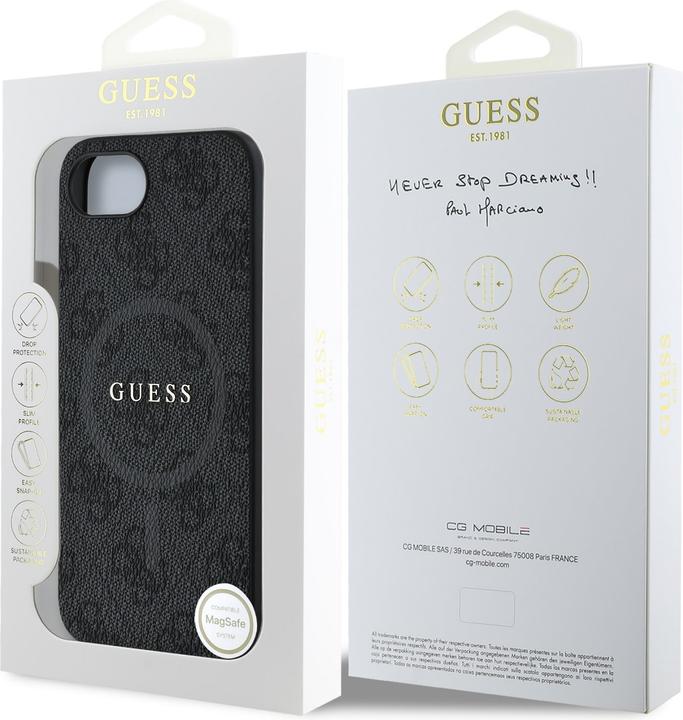 Actual product image Guess Monogram case with integrated MagSafe and gold logo (Apple iPhone 16e)