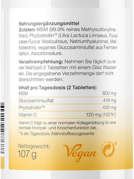 Nährwerte und Zutaten Effective Nature MSM mit Glucosamin und Phytodroitin (120 Stück, Tabletten, 120 g)