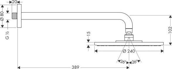Actual product image hansgrohe Overhead shower set Raindance S 240 1jet 27474000 24 cm incl. shower arm 39 cm chrome (1 Beam types, 18 l/min)