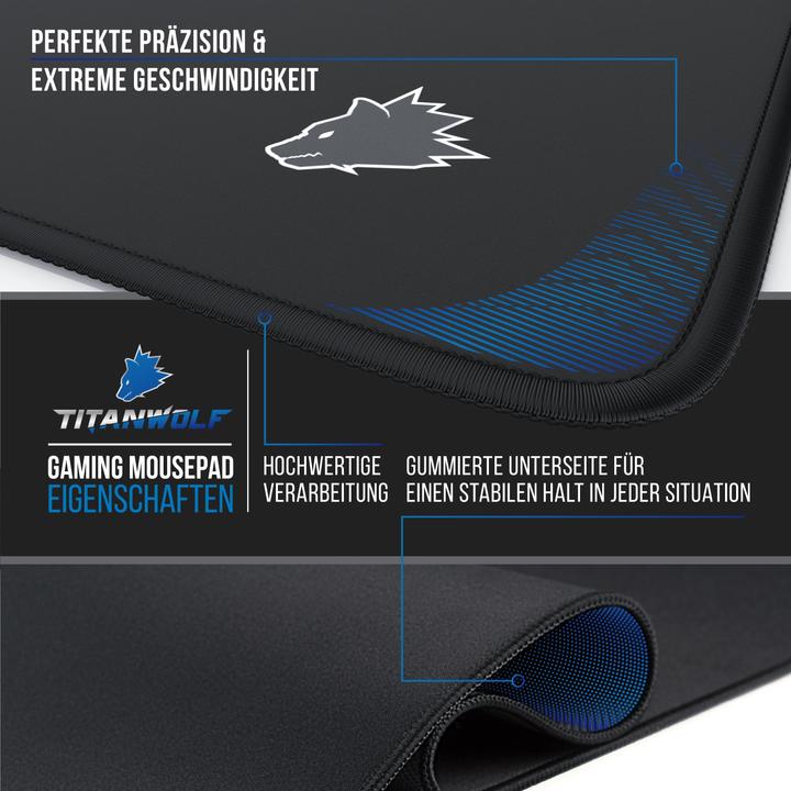 Image du produit Titanwolf Tapis de souris de jeu, tapis de souris Speed Gaming 250 x 350mm avec dos caoutchouté, petit motif (L)