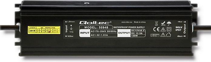Produktbild Qoltec IP67 LED-Schaltnetzteil | 150W | 12V | 12 5 A | Wasserdicht | Schwarz