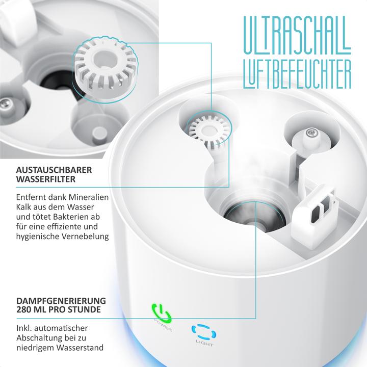 Produktbild Arendo Luftbefeuchter, 3 l Wassertank, Ultraschall, mit Aroma Reservoir, Regulierung der Nebelstärke (25 m²)
