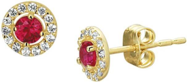 Produktbild Sparkle14 Ohrknöpfe syn.Robijn und Zirkonia Halo - 6 mm - Gold (Zirkonia, Saphir, Synthetische Smaragd)