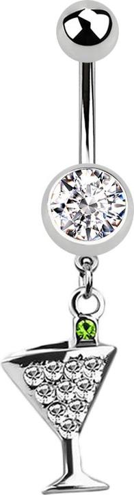 Image du produit Star Piercing Banane argentée avec pendentif cocktail et cristal argenté (sans laiton, Acier chirurgical 316L)