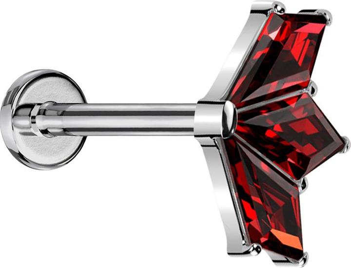 Produktbild Star Piercing Micro Threadless Labret silber Fächer silber drei Diamant Kristalle rot (Titan G23, ohne Messing)