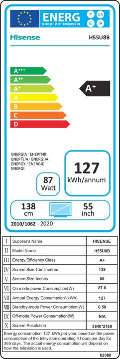 Energy Label Hisense H55U8B (55", QLED, 4K, 2019)