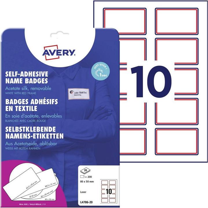 Image du produit Avery 200 Etiquettes nominatives L4786-20 blanc 80.0 x 50.0 mm