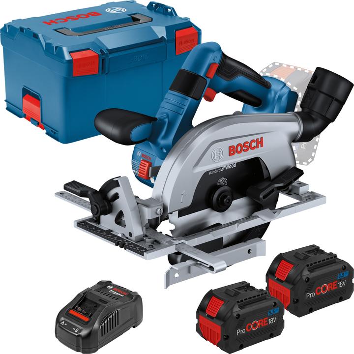 1 L-BOXX insert for device, 2 x ProCORE18V 5.5Ah battery, L-BOXX 238, GAL 1880 CV quick charger, 1.0 x 20 mm, 24, 1 x rip fence, 1, 1 x circular saw blade, Standard for Wood, 165 x 1.5