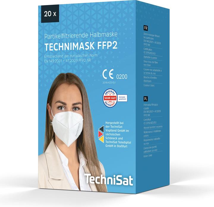 Produktbild TechniSat TECHNIMASK FFP2 Maske (Mund- und Nasen-Bedeckung, 5-lagige Einweg-Maske aus hochwertigem (20 x)