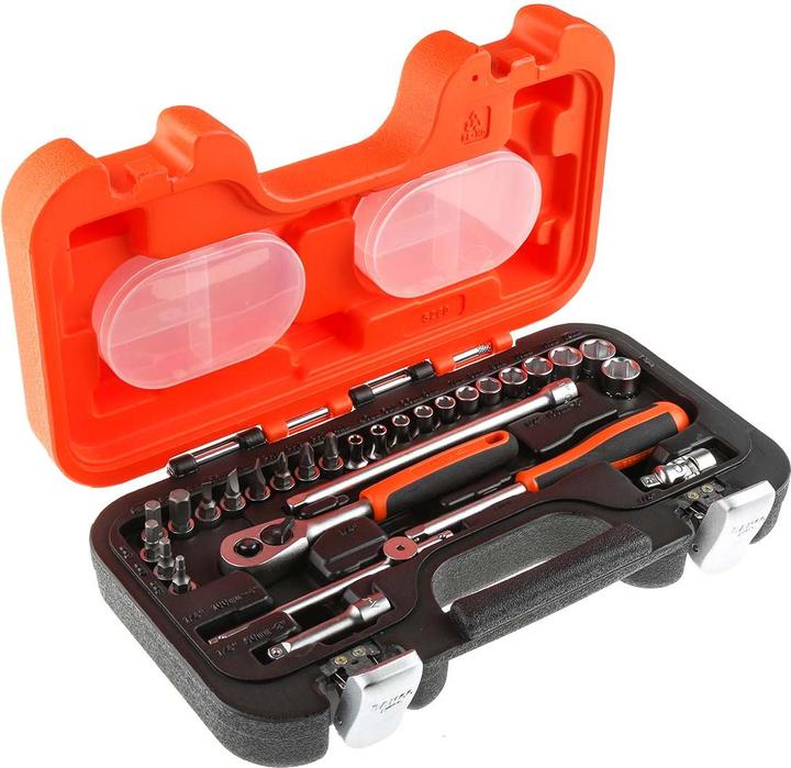 Immagine prodotto Bahco 1/4"-Steckschlüssel-Satz, metrisch, Sechskant, inklusive Umschaltknarre und Schraubendreher-Einsät (1/4")
