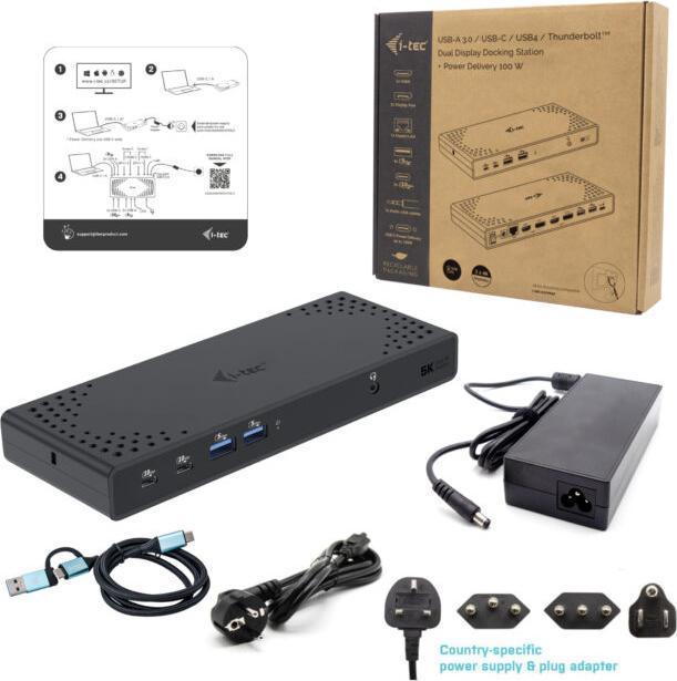 Image du produit i-tec USB-A/-C TB DUAL DOCK DOUBLE ÉCRAN DOCK PD 100W (USB-C, 8 Ports)