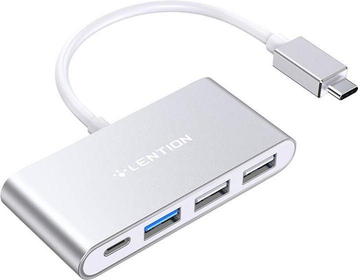 Image du produit Lention Hub 4en1 USB-C vers USB 3.0 2x USB 2.0 USB-C (argent) (USB-C, 3 Ports)