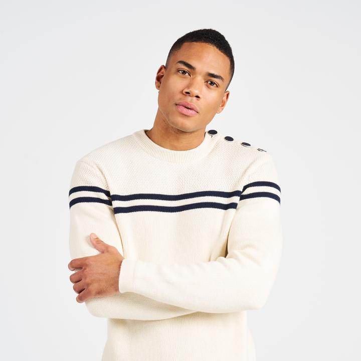 Image du produit Tribord Pull-over voile tricoté homme 100 beige/bleu foncé rayé (S)
