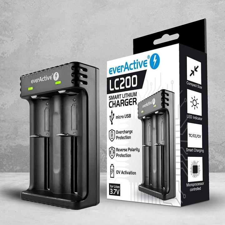 Produktbild Everactive Batterieladegerät für Li-Ionen-Akkus LC-200 (1 Stk., AAAA, AAA, AA, C, 2200 mAh, Ladegerät ohne Akku)
