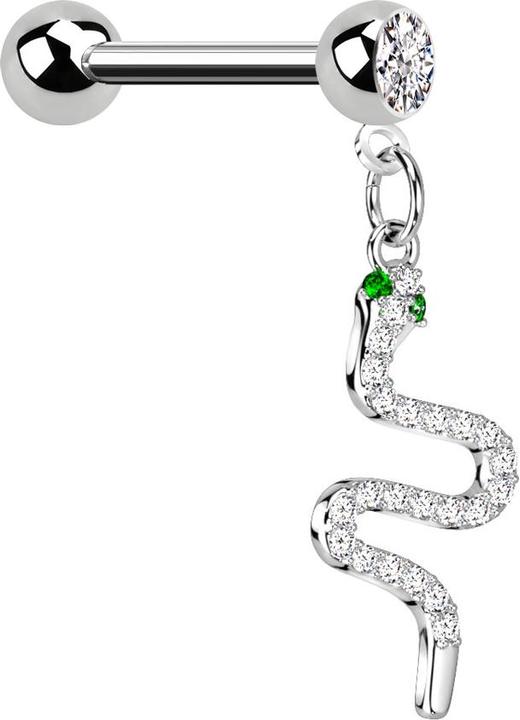 Actual product image Star Piercing Micro Barbell silber mit Kugel und Kugel Kristall silber Anhänger Schlange (Surgical steel 316L, Brass)