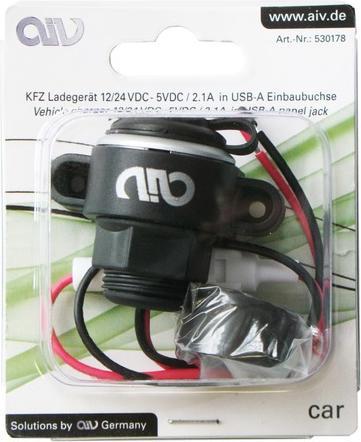 Produktbild AIV 530178 KFZ Ladegerät 12/24VDC - 5VDC/2.1A in USB-A Einbaubuchse