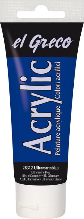 Produktbild Kreul el Greco Acrylic 6er Set (Ultramarinblau, Titanweiss, Kadmiumgelb, Permanentgrün, Schwarz, Echtrot, 450 ml)