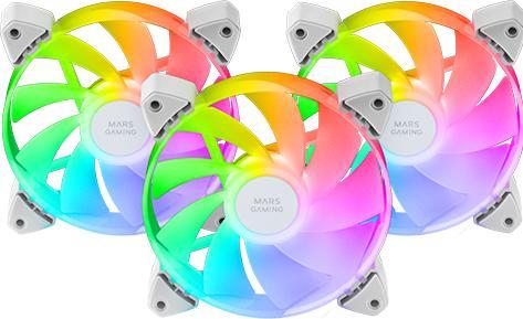 Produktbild Mars Gaming Lot De 3 Ventilateurs Boitier Mf-3ar RGB - 12cm (Blanc) (120 mm, 3 x)