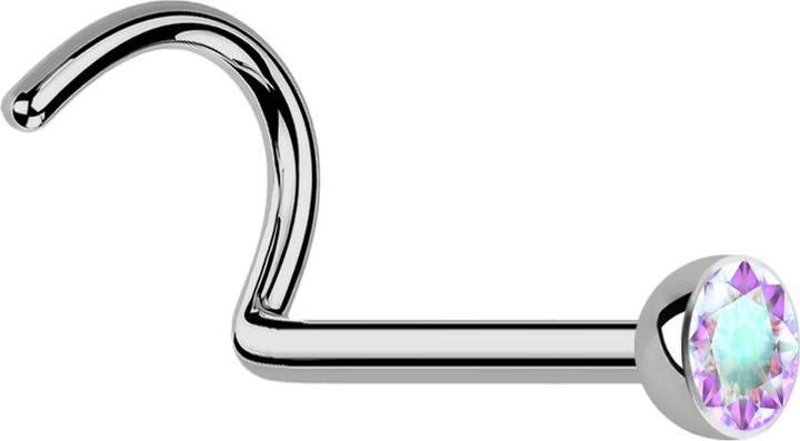 Star Piercing Nasenstecker gebogen silber mit Kristall multicolor (ohne Messing, Titan G23)