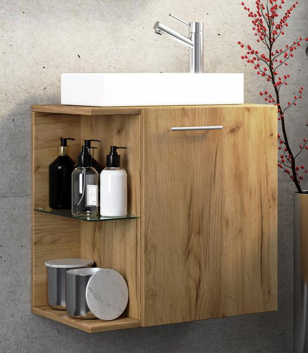 Produktbild VCM 2-tlg Badmöbel Set Gäste WC Gästebad Waschplatz Waschtisch klein schmal Hausa