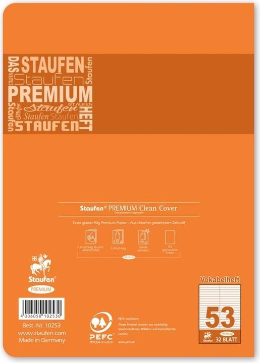Valori nutrizionali e ingredienti Staufen Libro di vocabolario Premium a righe 53 DIN A5 senza margini, 32 fogli (A5, Copertina rigida)