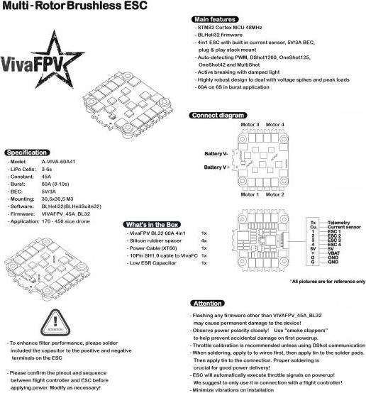 Produktbild VivaFPV 45A BL32 4in1 Dshot1200 3-6S ESC