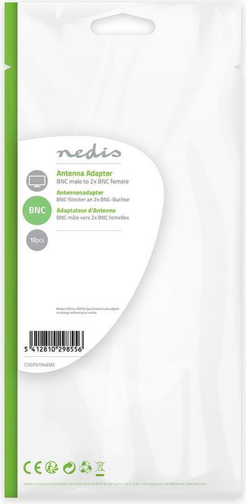 Immagine prodotto Nedis Adattatore BNC Spina BNC 2X Presa BNC Nichelato Distributore 50 Ohm Metallo Argento 10 pezzi