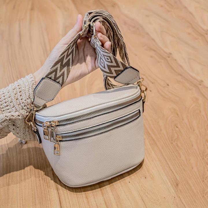 Only-Bags.Store Wide Strap Sling Bag, Fanny Pack Crossbody Purse, PU Leather Chic Zippered Shoulder Bag With
