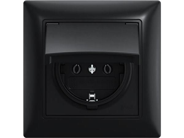 Produktbild ABB basic55 Schuko-Steckdose, IP44, mattschwarz, 16A, 1 Modul, Lieferung komplett inkl. Rahmen und A