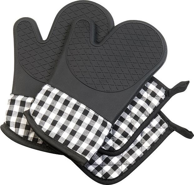 Produktbild Rosenstein & Söhne 4er-Set Silikon-Ofenhandschuhe und Topflappen (Füllung: 100 % Polyester, 100 % Baumwolle mit Silikon-Grifffläche)
