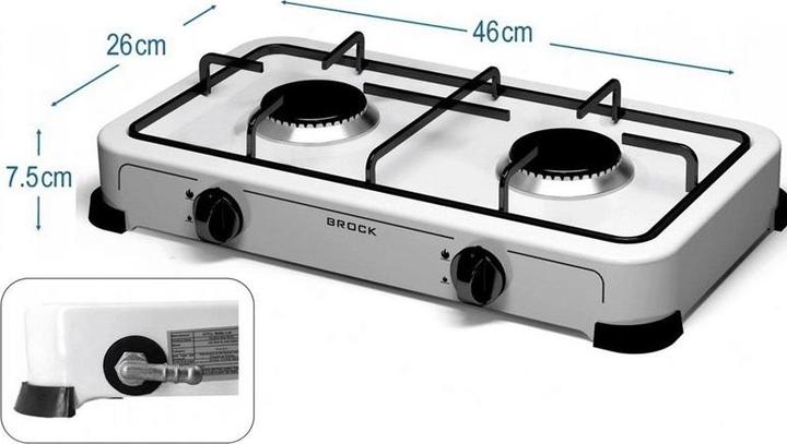Image du produit Brock Electronics BROCK GS 002 W Cuisinière à gaz double brûleur G30 G31 Blanc