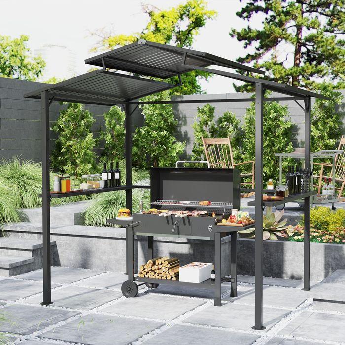 Produktbild Swisshandel24 Grillpavillon 250x160x250 cm wasserdicht Doppelschichtdach, Schwarz (250 cm, 160 cm)