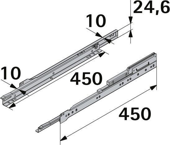 Immagine prodotto Hettich Schubladenschiene Teilauszug Rollschubführung mit integrierter Dämpfung 450 mm weiss 2 Stück