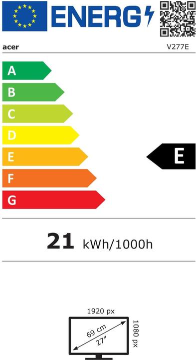 Etichetta energetica Acer Vero V277Ebipv (1920 x 1080 pixel, 27")