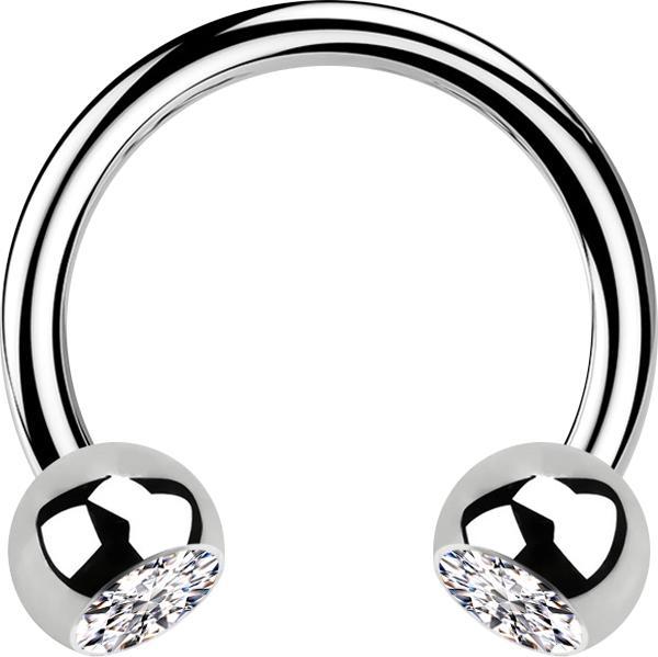 Actual product image Star Piercing Micro Circular Barbell silver with two silver crystal balls (without brass, Surgical steel 316L)