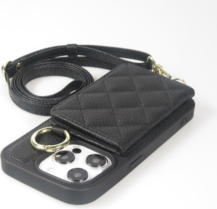 Image du produit PhoneLook Coque Cuir matelassé avec miroir et compartiment carte inclus grande lanière amovible (Apple iPhone 15 Pro Max)