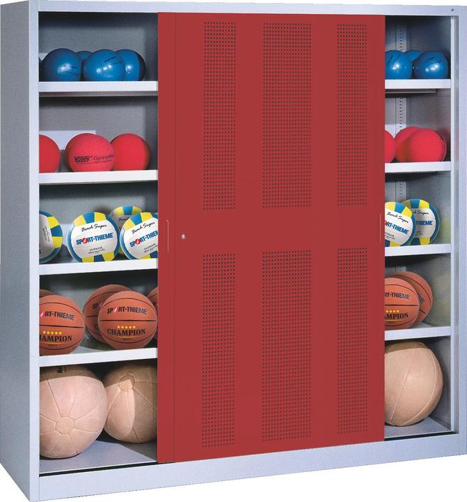 C+P Ballschrank (HxBxT: 195x160x50 cm, mit Lochblech-Schiebetüren, Typ 4)
