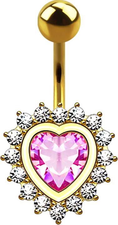 Image du produit Star Piercing Banane plaquée or 14k coeur avec cristal rose (Laiton, Acier chirurgical 316L)