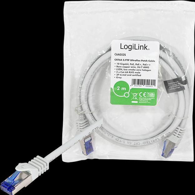 Image du produit LogiLink Câble de raccordement Ultraflex, Cat.6A, S/FTP, 2.0 m, gris avecCat.7 raw cable, extra flexible & (S/FTP, CAT6a, 2 m)