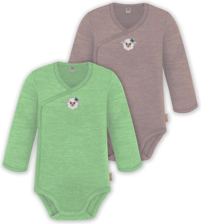 Normani 2er Set Unisex Baby Wickelbody Langarm-Strampler Einteiler aus Merinowolle - 9351