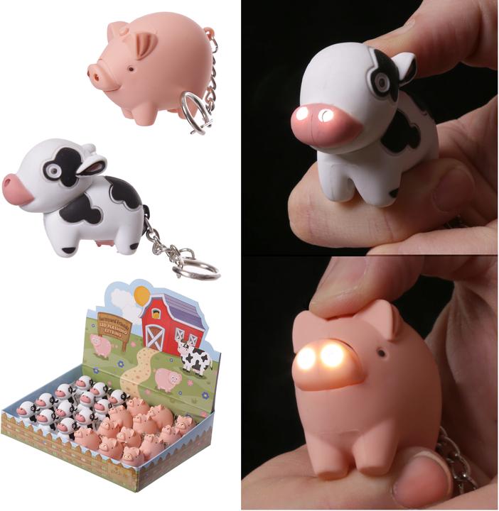 Produktbild Puckator Bauernhof Kuh & Schweinchen LED mit Ton Schlüsselanhänger
