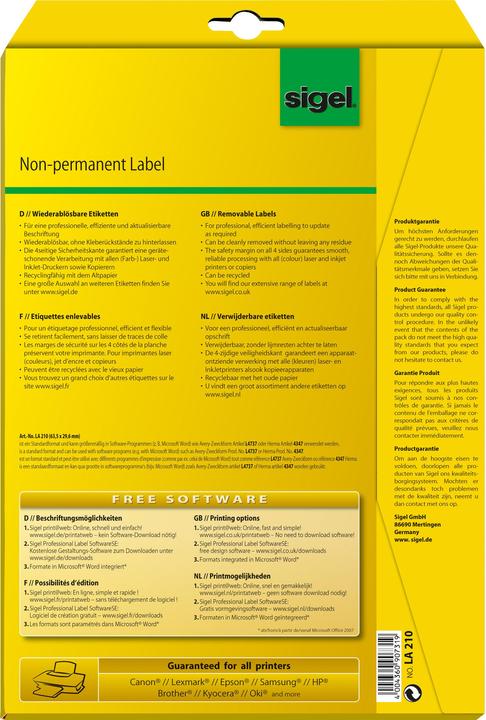 Produktbild Sigel Wiederablösbare Etiketten