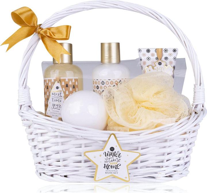 Produktbild Accentra Badeset WINTER MAGIC in Geschenkkorb, inkl. 180ml Duschgel, 180ml Bodylotion, 120g Badefizzer, 60ml (Körperpflegeset, Haarpflege set)